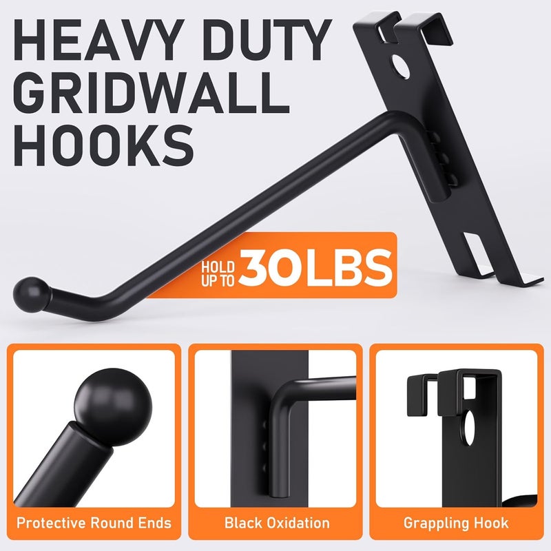 INCLY 4/6/8 Inch Gridwall Hooks, 60 Pack Heavy Duty Black Display Hooks for Grid Wall Panels, Grid Wall Accessory for Storage Display Clothes in Retail Shop Garage - Image 3